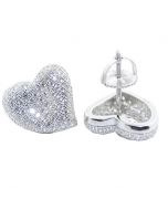 Womens Stud Earrings Sterling Silver Heart Earrings CZ Screw Back 12.5MM