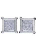 Mens Stud Earrings Silver Large Square Cube CZ Screw Back 14.5MM