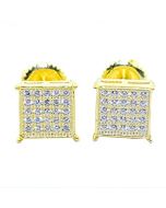 Mens Or Womens Stud Earrings Gold Tone Princess Shaped Pave CZ Screw Back 8MM