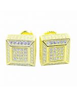 Mens Stud Earrings Gold-Tone Cube Shaped Square CZ Screw Back 10.5MM