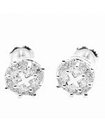Mens Or Womens Stud Earrings Silver Round Cluster CZ Screw Back 8MM