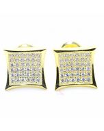 Mens Stud Earrings Gold-Tone Kite Shaped CZ Screw Back 10MM Sterling Silver