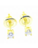 Ladies Stud Earrings Gold-Tone Round Solitaire CZ Screw Back 3.5MM