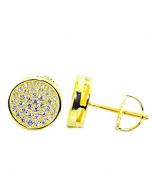 Mens or Womens Stud Earrings Gold-Tone Round Cluster CZ Screw Back 9.5MM