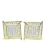 Mens Stud Earrings Gold-Tone Large CZ Screw Back 11MM Sterling Silver