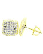 Mens Or Womens Stud Earrings Gold-Tone Cushion Shaped CZ Screw Back 10MM