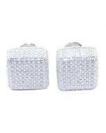 Mens Stud Earrings Iced Out Cube Earrings CZ Screw Back 10.5MM Sterling Silver