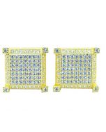 Mens Stud Earrings Gold-Tone Large Ice Cube CZ Screw Back 12.5MM