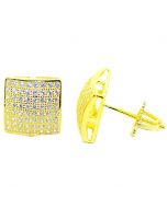 Mens Stud Earrings Gold-Tone Large Square Domed CZ Screw Back 10.5MM