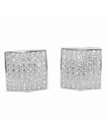 Mens Stud Earrings Square Pave CZ Screw Back 10MM Sterling Silver