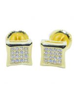 Mens or Womens Stud Earrings Gold-Tone Kite Shaped Pave CZ Screw Back 7MM
