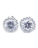 Mens or Womens Stud Earrings Round CZ With Halo Screw Back 10MM Sterling Silver