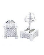 Mens Stud Earrings Cube Earrings CZ Screw Back 8MM Sterling Silver