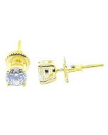 Mens Or Womens Stud Earrings Gold-Tone Round Solitaire CZ Screw Back 4.5MM