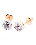 Round Studs Rose Gold Tone Cognac and White CZ Screw Back 7mm