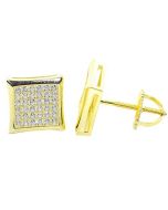 Mens Stud Earrings Gold-Tone Kite Shaped Pave CZ Screw Back 10MM