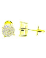 Mens or Womens Stud Earrings Gold-Tone Round Cluster CZ Screw Back 9.5MM 