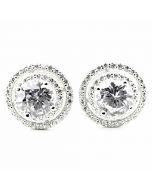 Womens Stud Earrings Large Round Halo CZ Screw Back 11.5MM Sterling Silver
