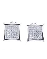 Mens Stud Earrings Large Kite CZ Concave Screw Back 10MM Sterling Silver