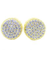 Mens Or Womens Stud Earrings Gold-Tone Round Cluster Large CZ Screw Back 12.5MM