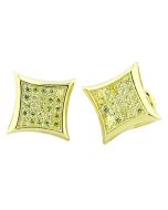 Mens Stud Earringsgold-tone Canary Yellow Cz Kite Screw Back 9mm Sterling Silver