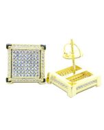 Mens Stud EarringsGold-Tone Large Square Earrings CZ Screw Back 11.5MM Sterling Silver
