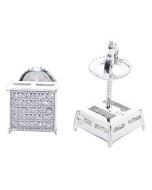 Mens Stud Earrings Square Shaped Pave CZ Screw Back 7.5MM Sterling Silver