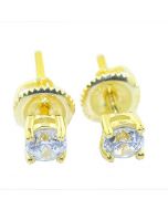 Mens or Womens Stud Earrings Gold-Tone Round Solitaire 4-Prong CZ Screw Back 5.5MM