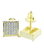 Mens Stud Earrings Square Shaped Pave CZ Screw Back 9MM Sterling Silver