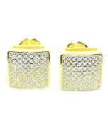 Mens or Womens Stud Earrings Gold-Tone Square Shaped Iced Out CZ Screw Back 9.5MM