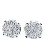 Mens or Womens Stud Earrings Silver Round Cluster CZ Screw Back 10MM
