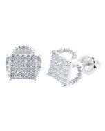 Mens Stud Earrings Iced Out Pave Set CZ Screw Back 10MM Sterling Silver