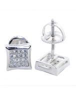 Stud Earrings Kite Shaped CZ Screw Back 7MM Sterling Silver