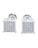 Mens or Womens Stud Earrings Silver Square Shaped Pave CZ Screw Back 8MM