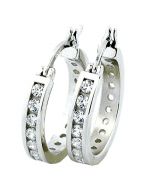 Mens or Womens Hoop Earrings With CZ Round 18MM Sterling Silver