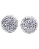 Mens Stud Earrings Sterling Silver Round Disc Earrings CZ Screw Back 11.5MM