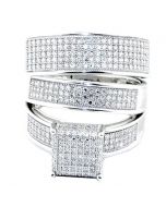 1cttw Diamond Trio Rings Set His and Her Rings 10K White Gold 18.5mm Wide Square Top