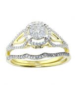 1/3cttw Diamond Vintage Wedding Ring Set 9mm Wide 10K Yellow Gold