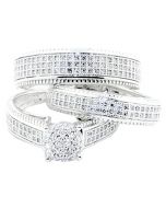 His And Her Trio Rings Set 10K White gold 3/4cttw Diamonds Millgrain Ornate Style Wide Bands