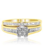 10K Yellow Gold Engagement Ring and Wedding Band Set 0.5cttw Diamond