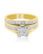 Princess Cut Diamond Engagement Ring and Wedding Band Set 1cttw 10K Yellow Gold