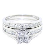 Princess Cut Diamond Engagement Ring and Wedding Band Set 1cttw 10K White Gold