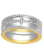 10K White and Yellow Gold Wedding Band Wide 7.5mm With Crosses 0.25ctw Diamond