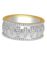 10K White Yellow Gold Cross Ring Wide Wedding Band 0.33ctw Diamonds 8.5mm Two Tone