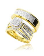 His and Her Rings Set 10K Yellow Gold 0.66ctw Diamonds 16mm Wide
