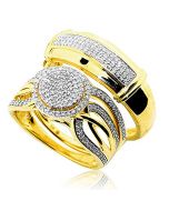 His and Her Diamond Rings Set 10K Gold 0.52ctw Diamonds Halo Style