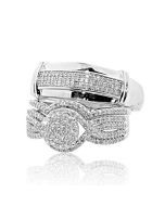 0.63cttw Diamond Trio Rings Set 10K White Gold His and Her 3pc