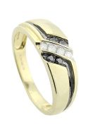 10K Yellow Gold Mens Diamond Ring 8mm Wide 0.19cttw Black And White Diamonds