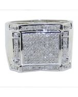 10K White Gold Fashion Ring Mens 17mm Wide 0.55cttw Pave Diamonds