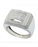 14K White Gold Fashion Ring Mens 12mm Wide 1cttw Diamonds